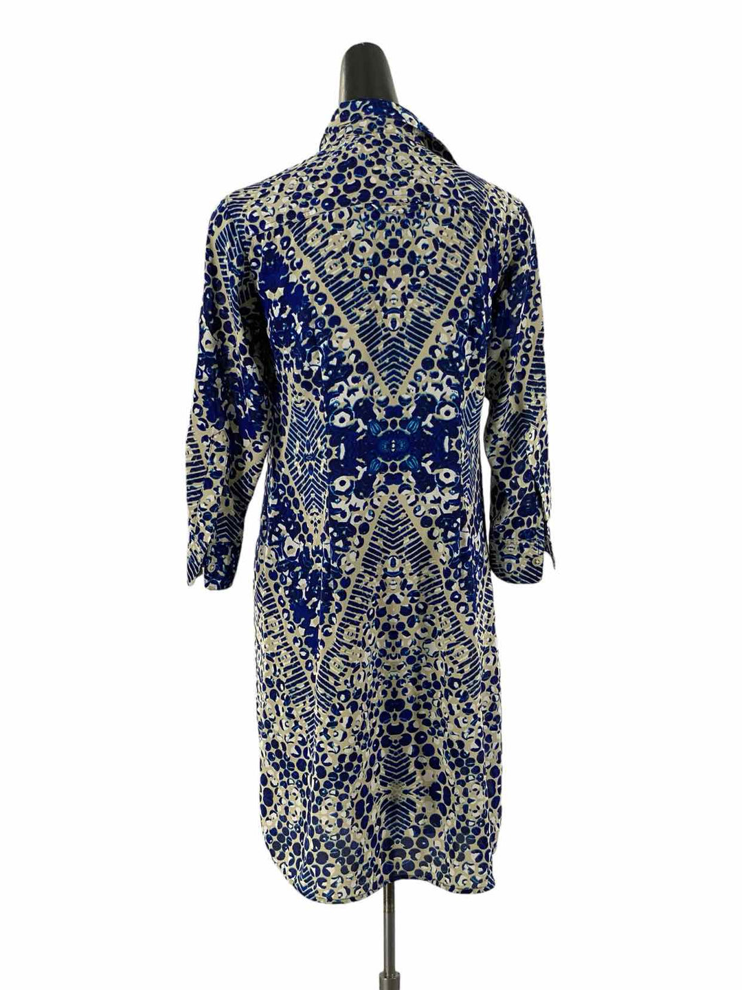 Cabi Size S Beige Blue & White Print Dress
