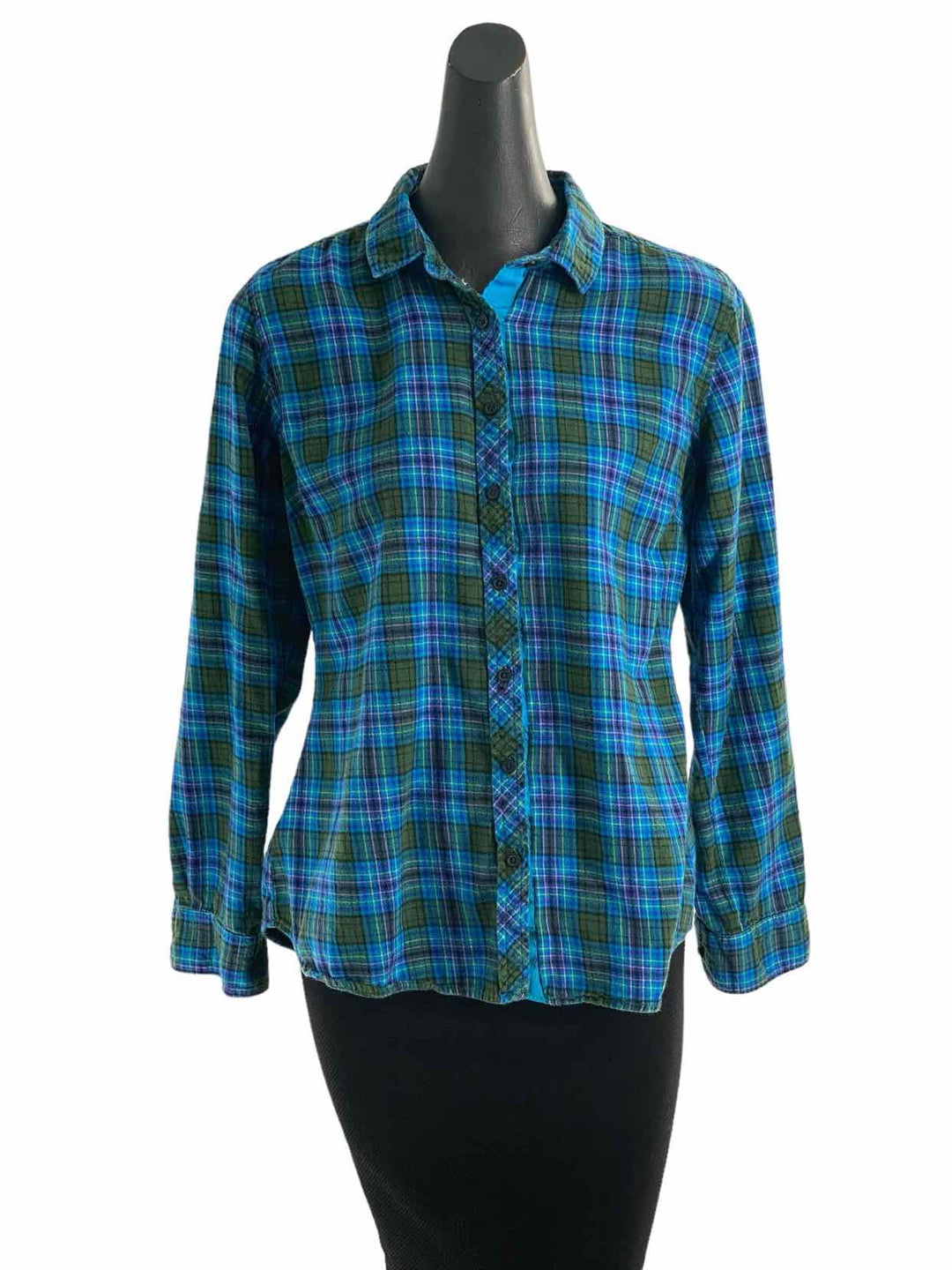 Eddie Bauer Size L Blue Green Plaid Long Sleeve Shirts