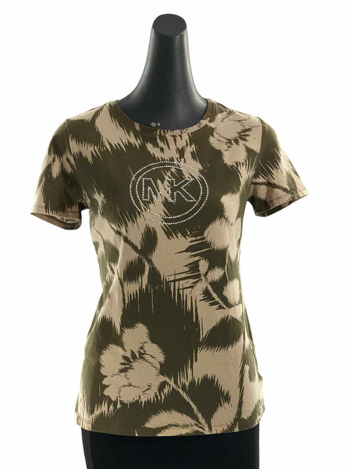 Michael Kors Size M Green Beige Print Short Sleeve Shirts