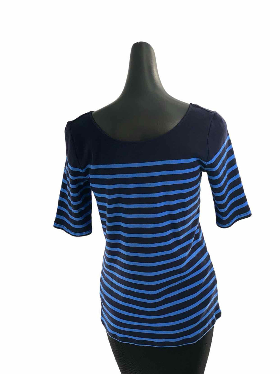 Ann Taylor Size L Navy Blue Stripes Short Sleeve Shirts