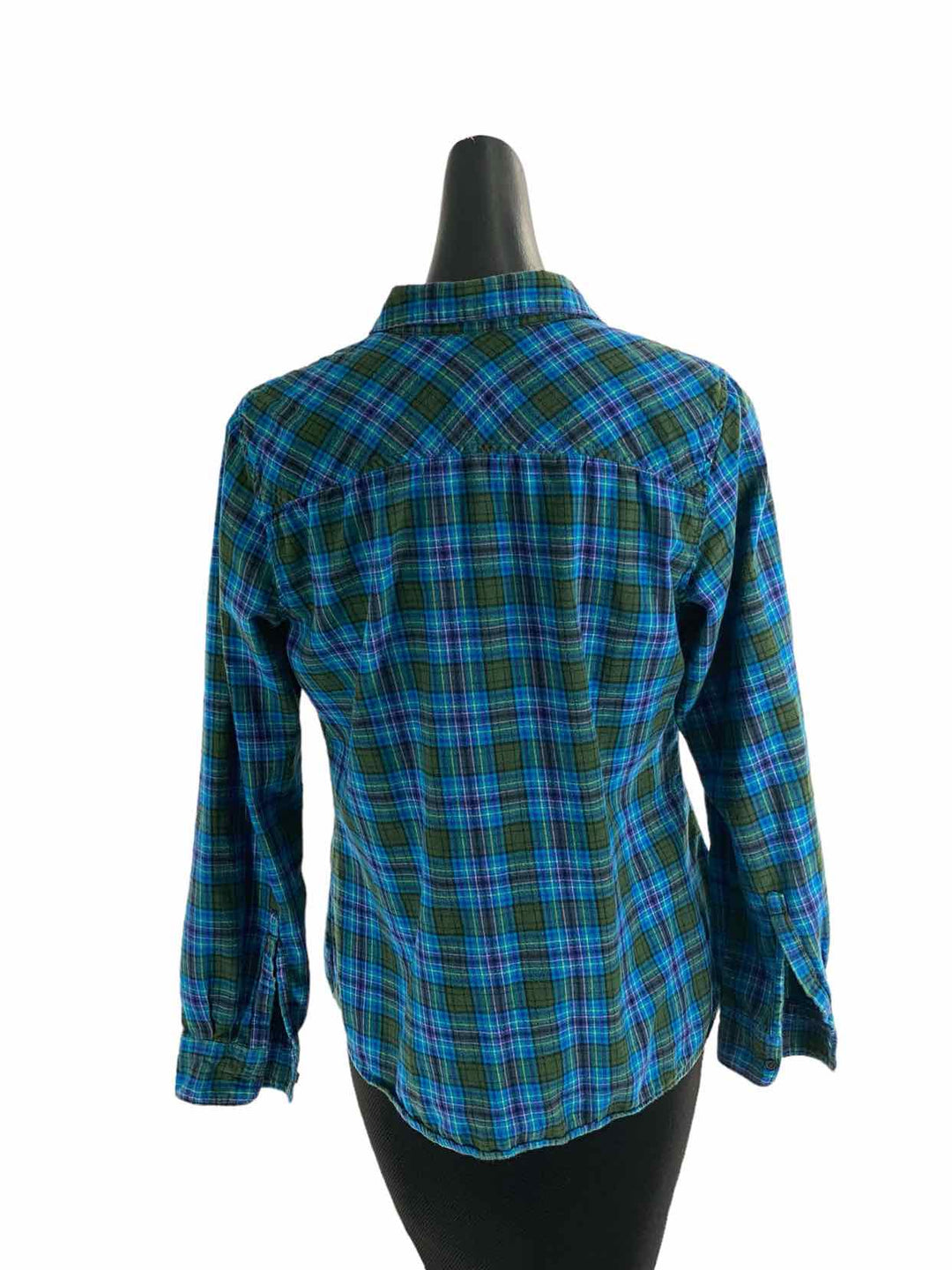 Eddie Bauer Size L Blue Green Plaid Long Sleeve Shirts