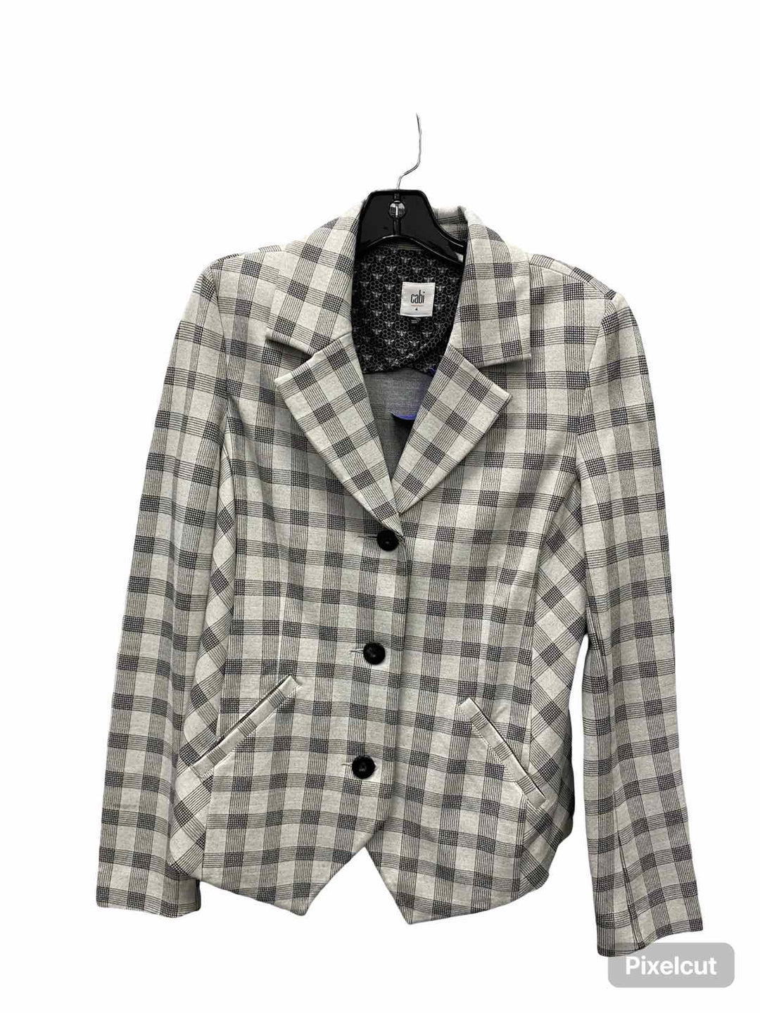 Cabi Size 4 Grey Black Plaid Blazer