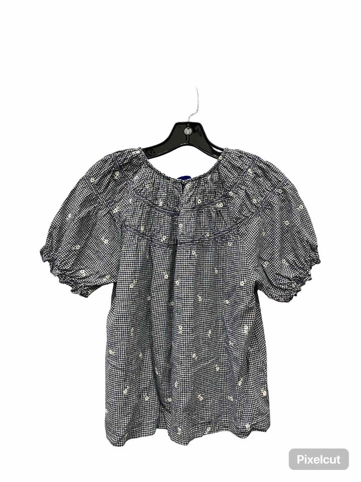MadeWell Size M Navy White Plaid 51% Linen Short Sleeve Shirts