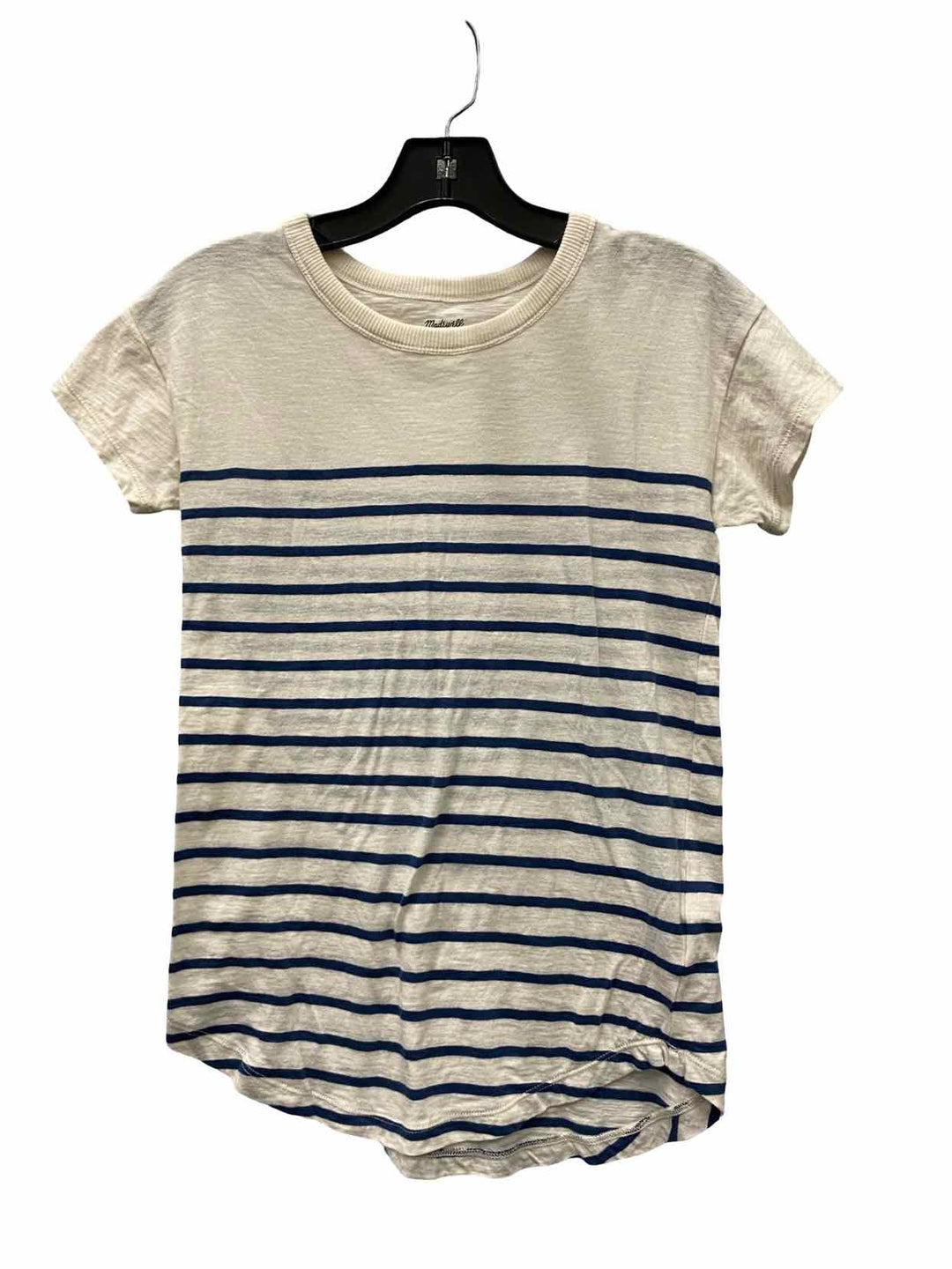 MadeWell Size XXS White Blue Stripe Short Sleeve Shirts