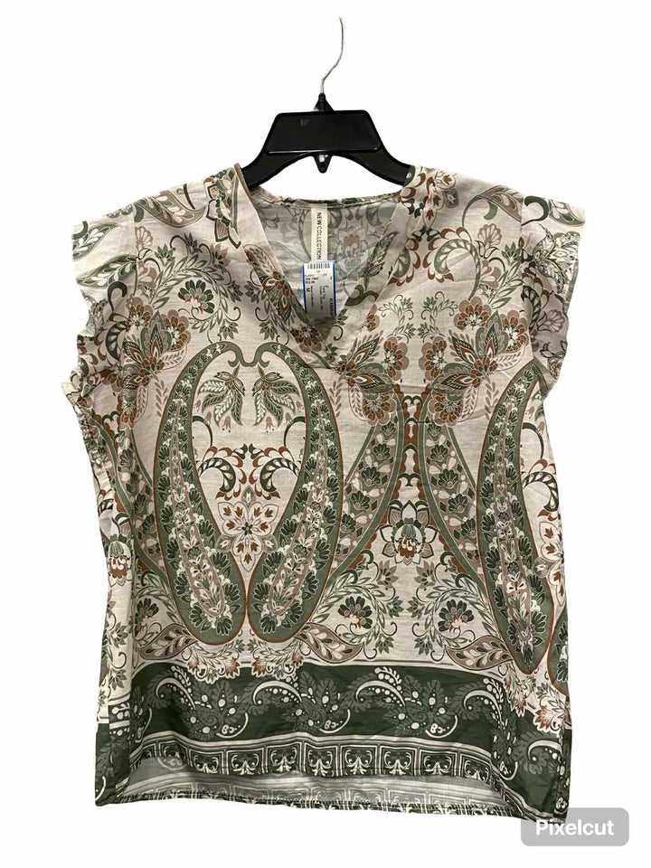 New Collection Size M Cream Green Print Tank Top