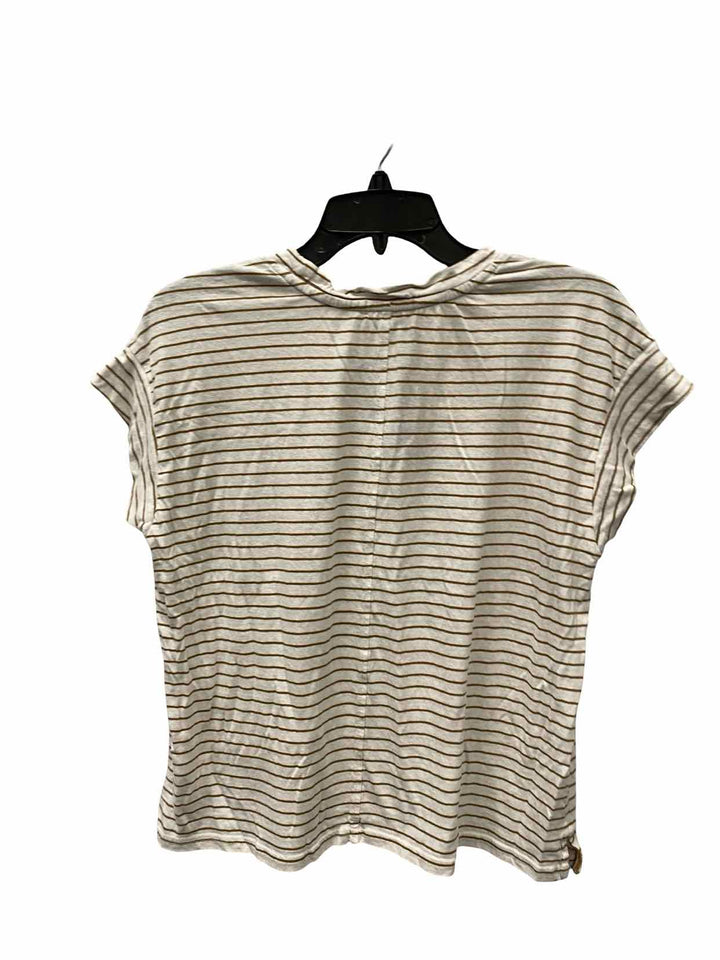 Carve Designs Size M White Brown Striped 55% Hemp Short Sleeve Shirts