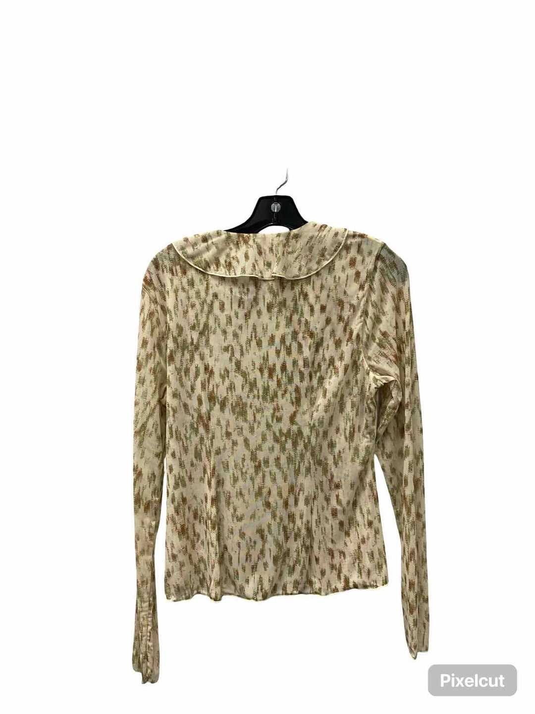 Cabi Size S Beige Green Print Long Sleeve Shirts