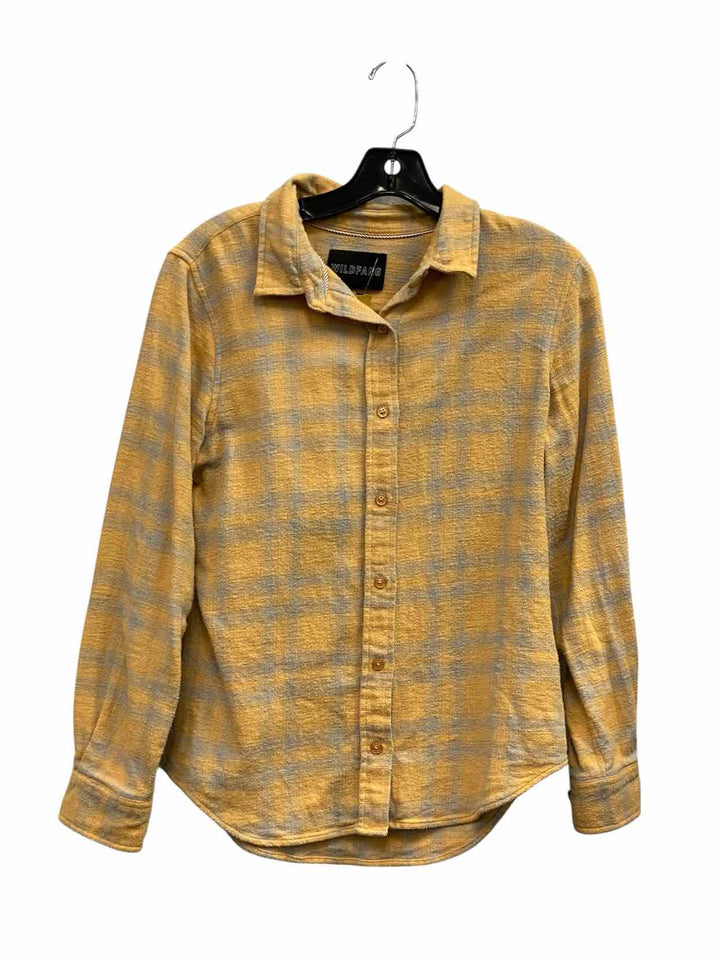 Wildfang Size XS Yellow light blue Plaid Cotton Long Sleeve Shirts