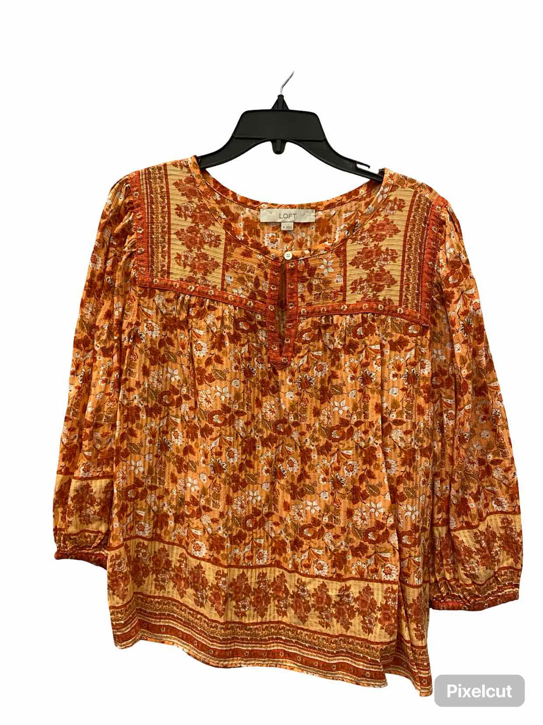 Loft Size M Orange White Floral Long Sleeve Shirts