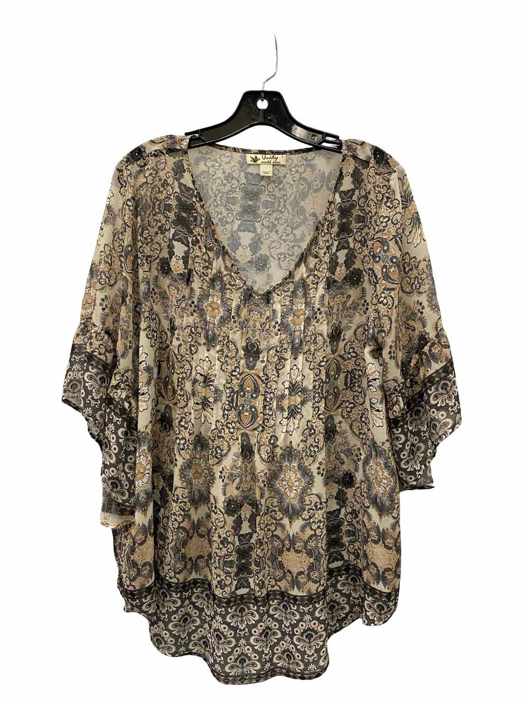 Unity World Wear Size L Beige Multi Print Short Sleeve Shirts