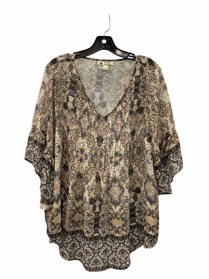 Unity World Wear Size L Beige Multi Print Short Sleeve Shirts