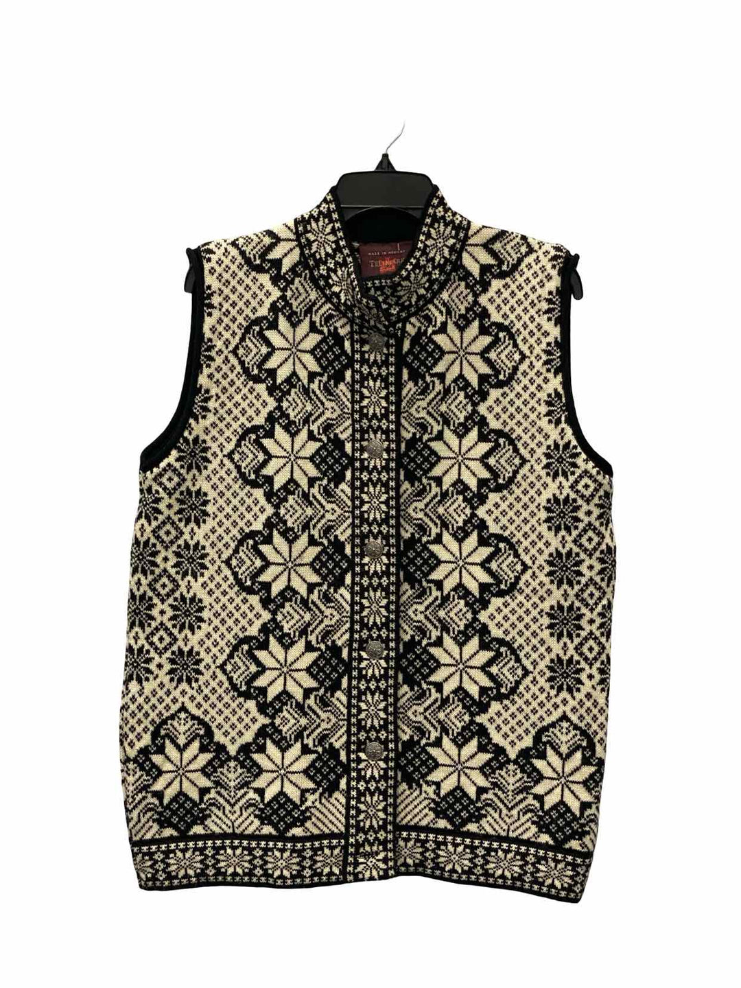 Skjaeveland Size L Black White Print Wool Sweater