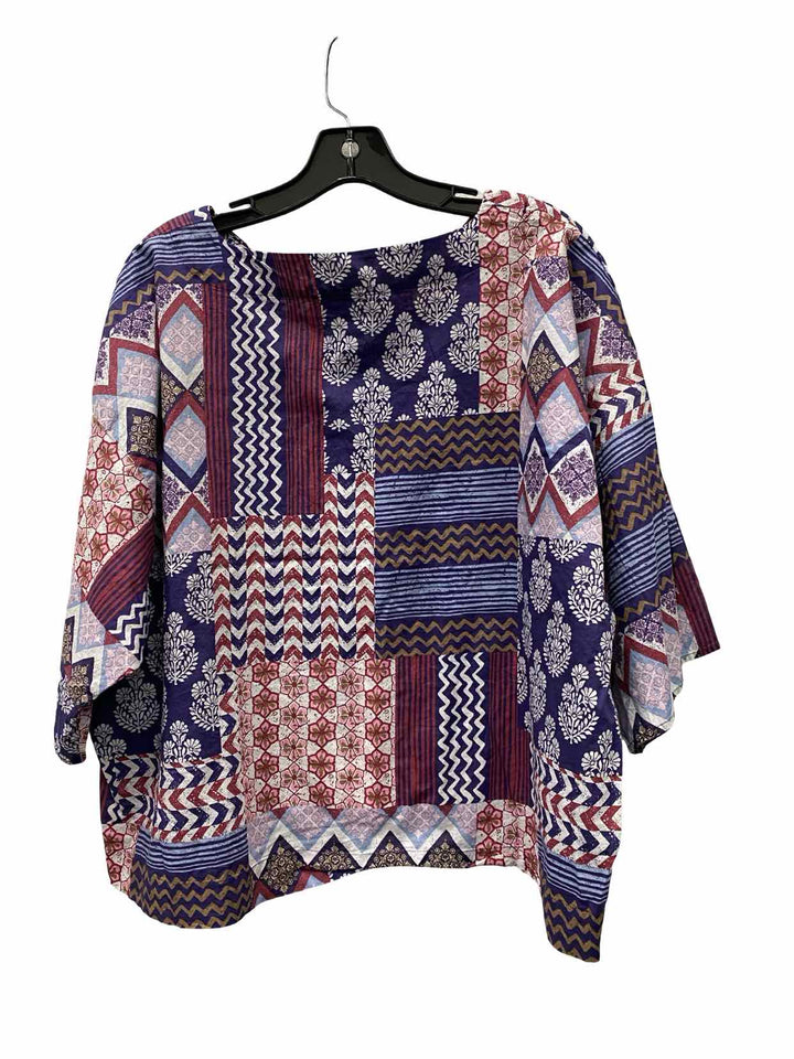 J Jill Size M Purple Print Short Sleeve Shirts