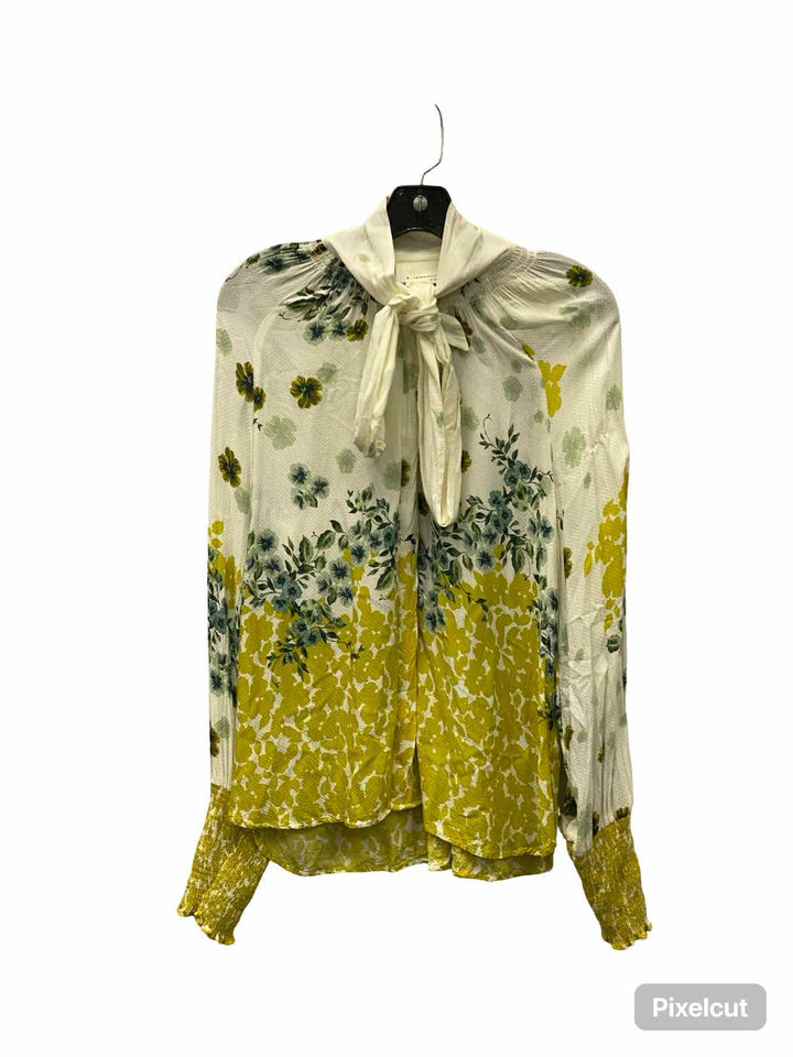 Anthropologie Size M White Yellow Floral Long Sleeve Shirts