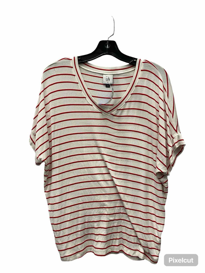 Cabi Size S White Red Stripe Short Sleeve Shirts