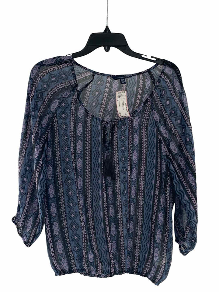 American Eagle Size M Navy Purple Print Sheer Long Sleeve Shirts