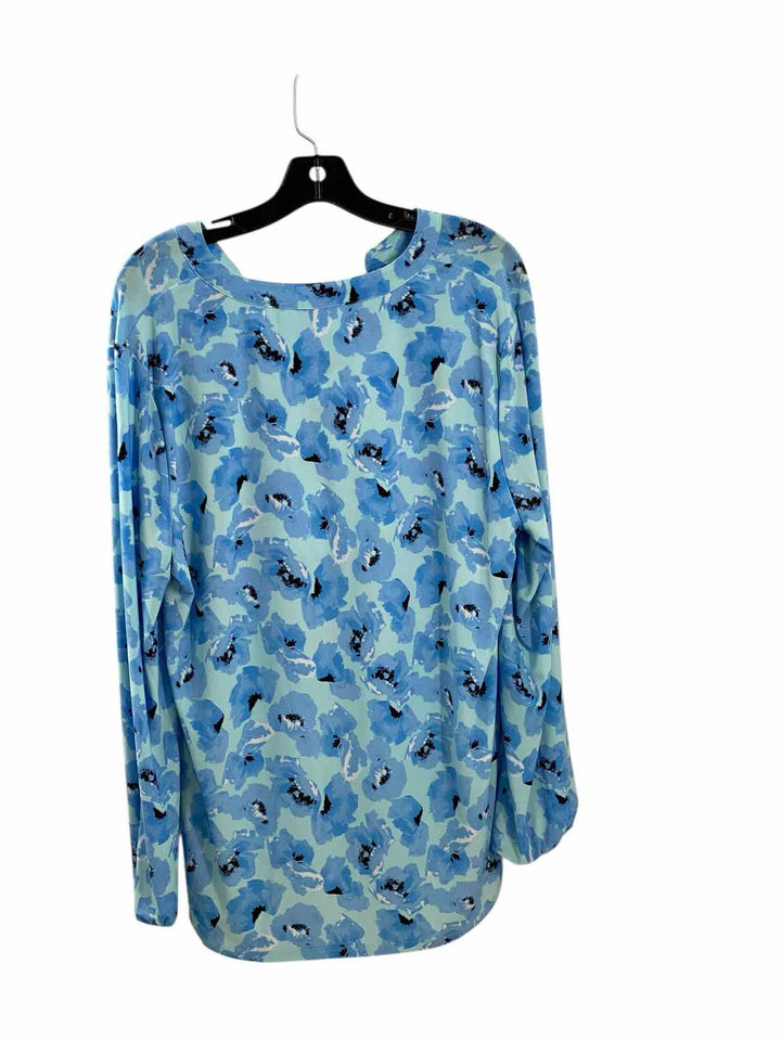 Ann Klein Size L Blue Floral Long Sleeve Shirts