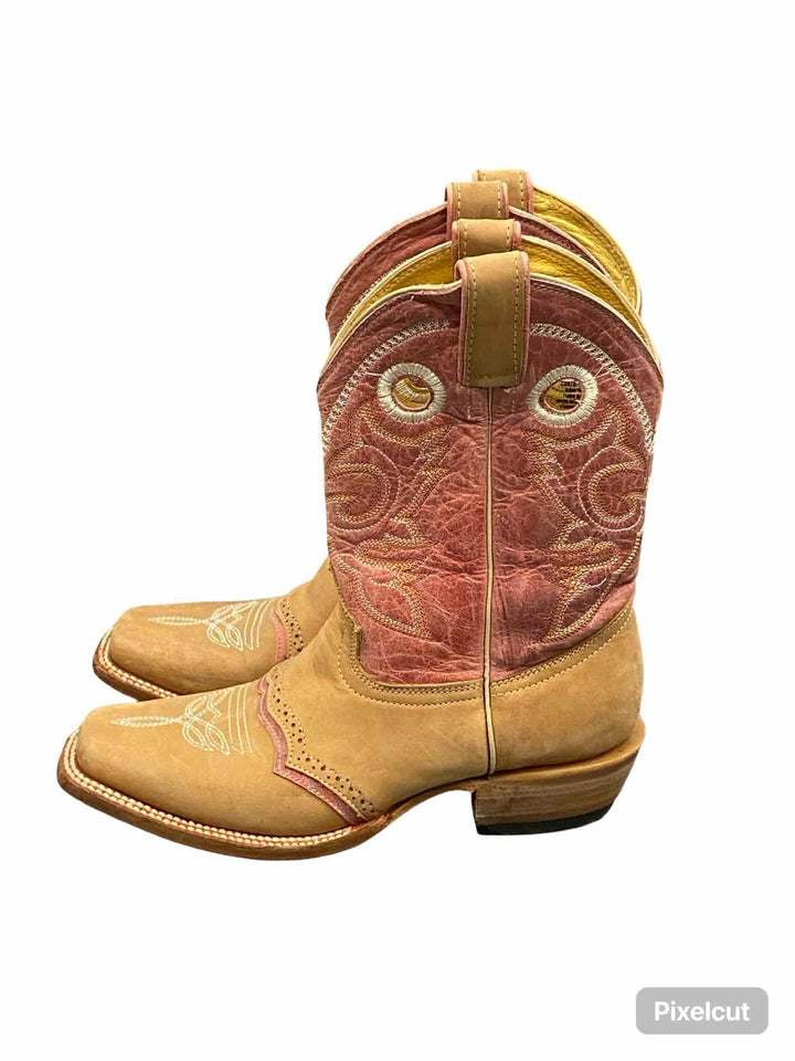 Stephy by Lamas Shoe Size 7.5 Pink Beige Leather Cowboy Boots(knee)