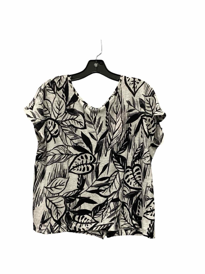 Tahari Size L White Black Floral Short Sleeve Shirts