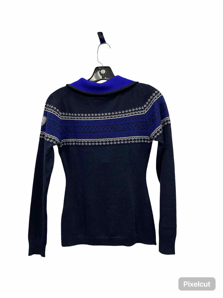 We Norwegians Size XS Black Blue Print 100% Extrafine Merino Wool Sweater
