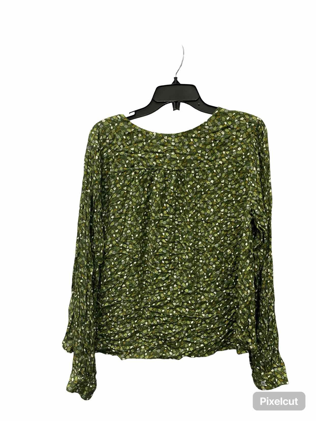 Garnet Hill Size 14 Green Print Long Sleeve Shirts
