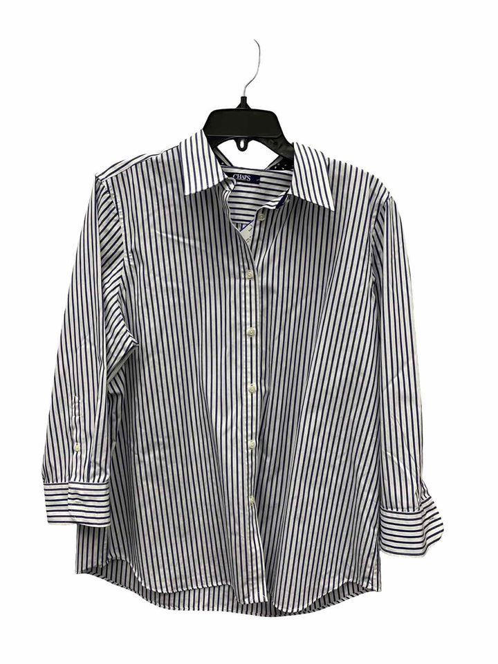 CHAPS Size L White Blue Stripes 100% cotton Long Sleeve Shirts