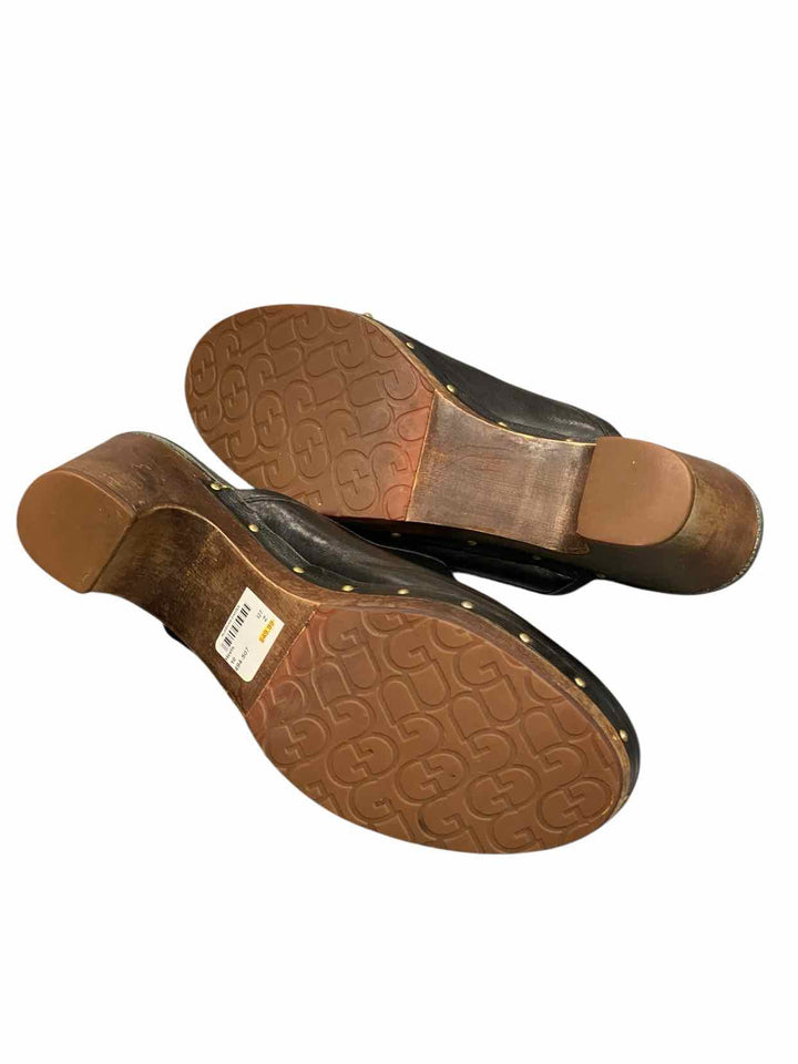 UGG Shoe Size 10 Black Brown Leather Judi Clogs Heels