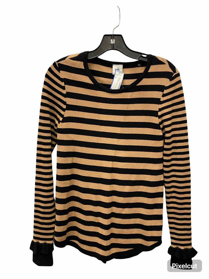 Cabi Size M Brown Black Striped 77% cotton Sweater