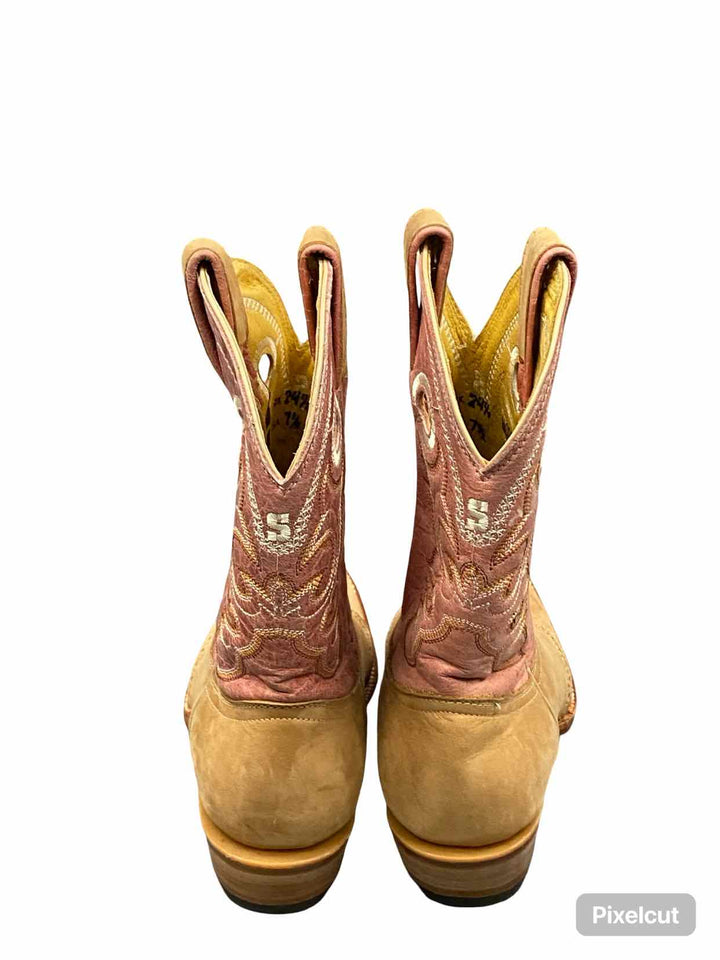 Stephy by Lamas Shoe Size 7.5 Pink Beige Leather Cowboy Boots(knee)