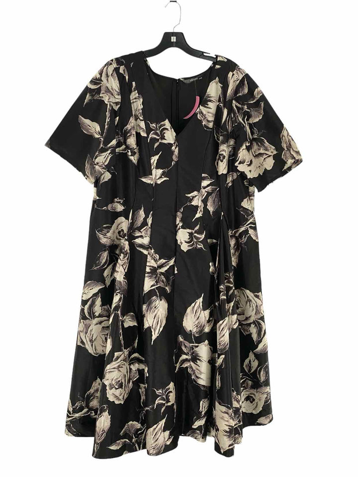 eShakti Size 3X Black Cream Print Dress