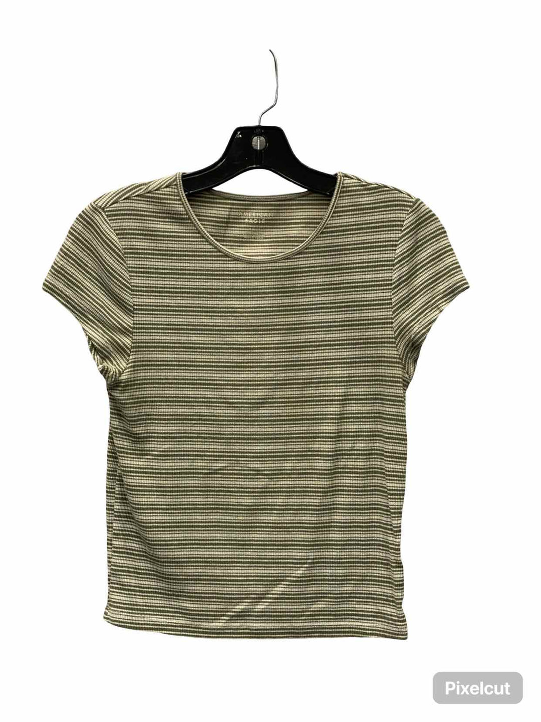 American Eagle Size M Green Striped Short Sleeve Shirts
