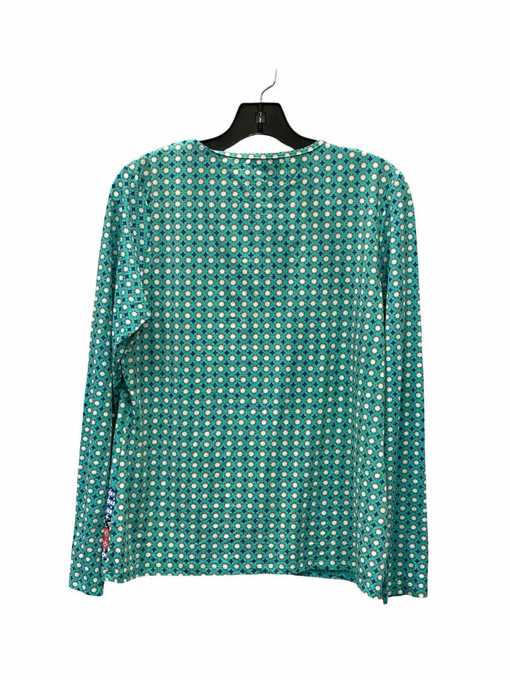 Lands End Size M Turquoise Print Long Sleeve Shirts