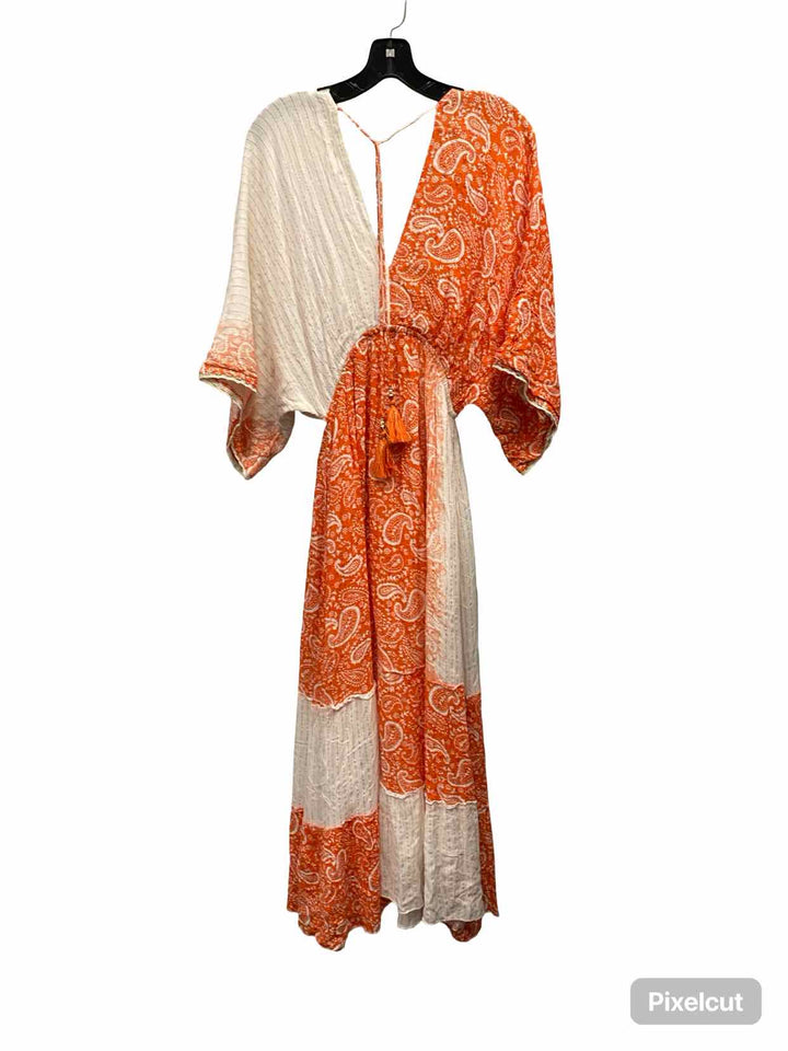 India Boutique Size Free Size Orange White Print Dress