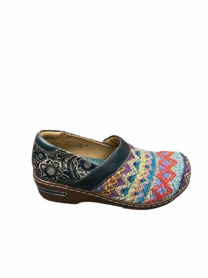 L'Artiste Shoe Size 39 Multi-Color Leather Floral Zagabank Clogs