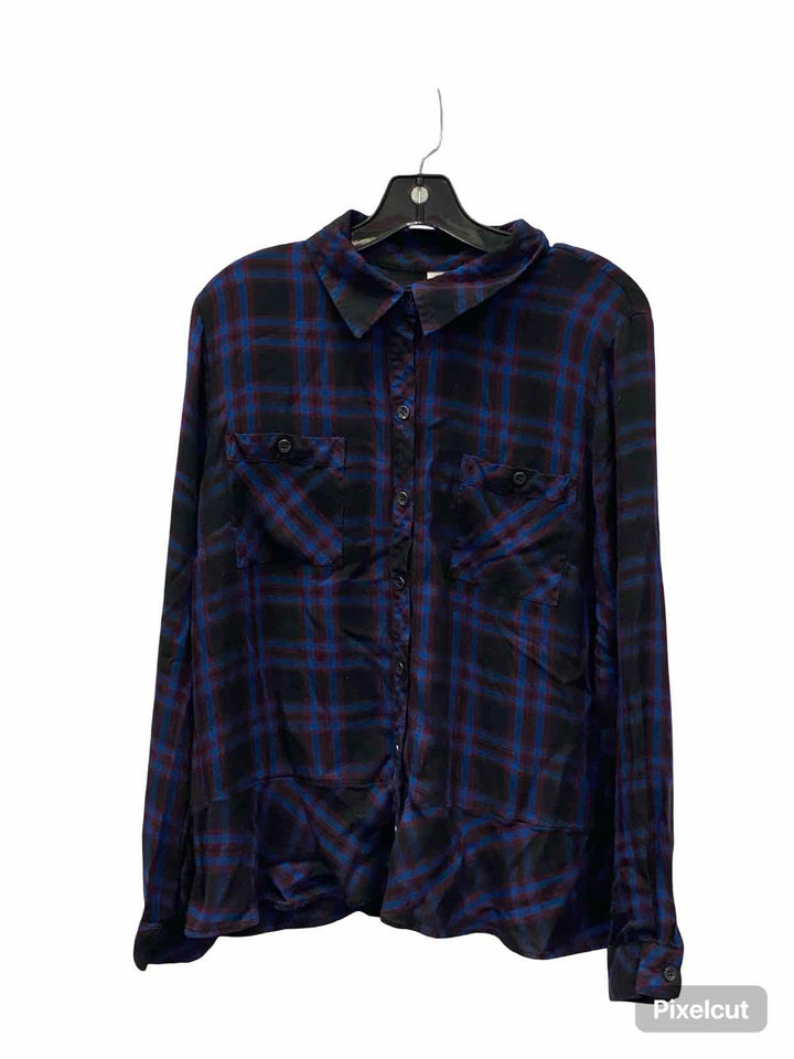 Cabi Size L Blue Plaid Long Sleeve Shirts