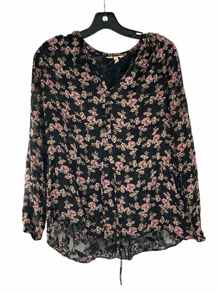 Rebecca Taylor Size 0 Black Pink Floral Long Sleeve Shirts