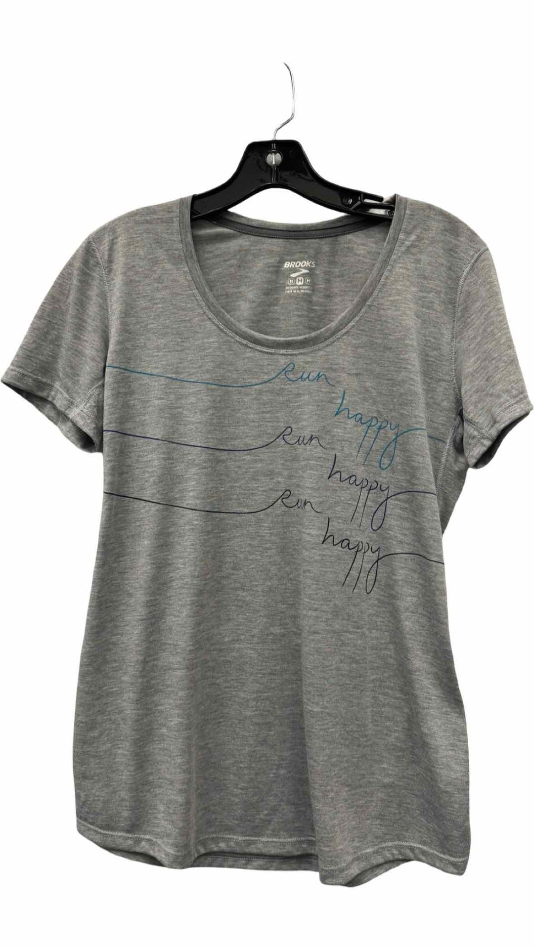 Brooks Size M Grey Blue & Purple Print T-shirt