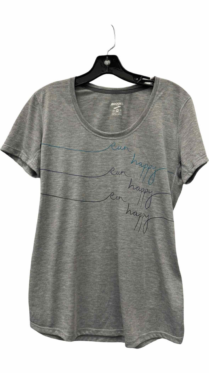 Brooks Size M Grey Blue & Purple Print T-shirt