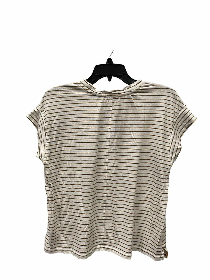 Carve Designs Size M White Brown Striped 55% Hemp Short Sleeve Shirts