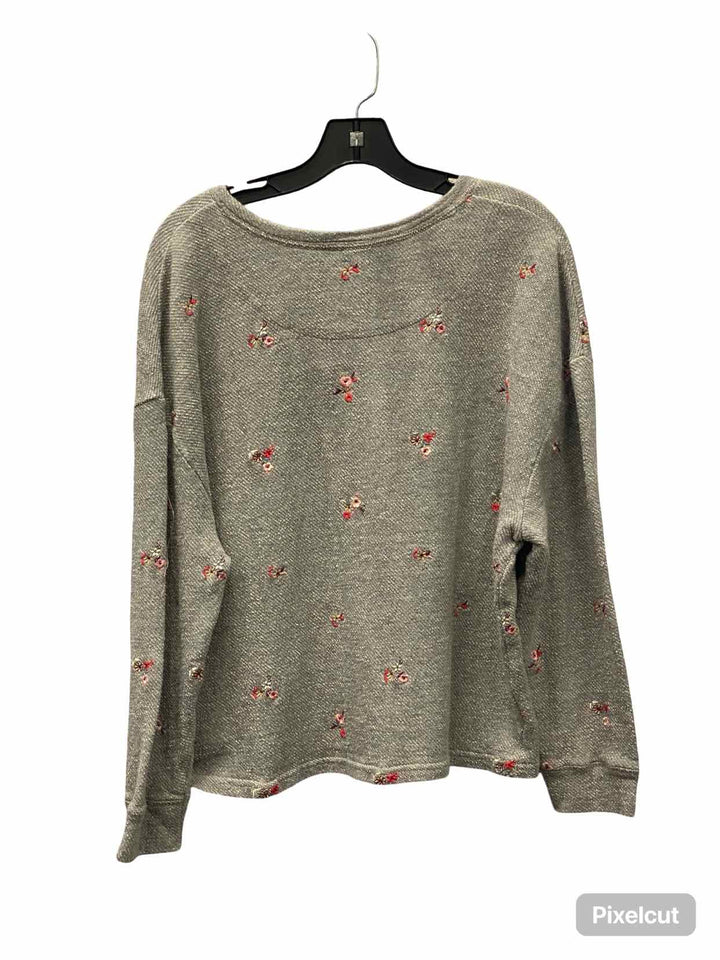 Coldwater Creek Size L Gray Floral 100% cotton Sweater