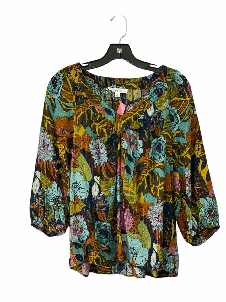 Jane Delancey Size M Green Multi Floral Long Sleeve Shirts