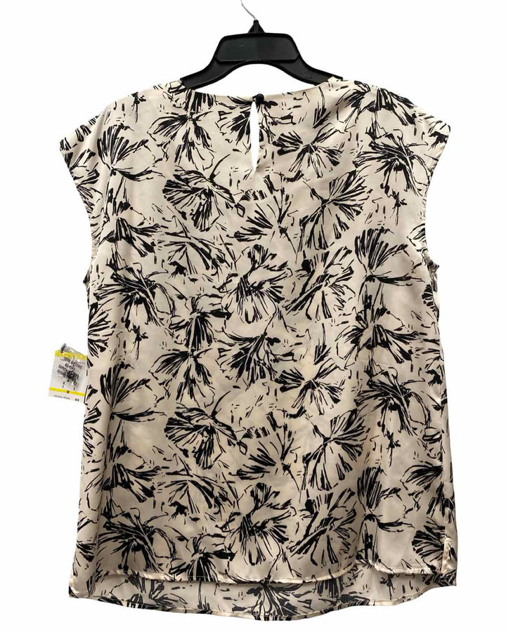 Kasper Size M Beige Black Floral Short Sleeve Shirts
