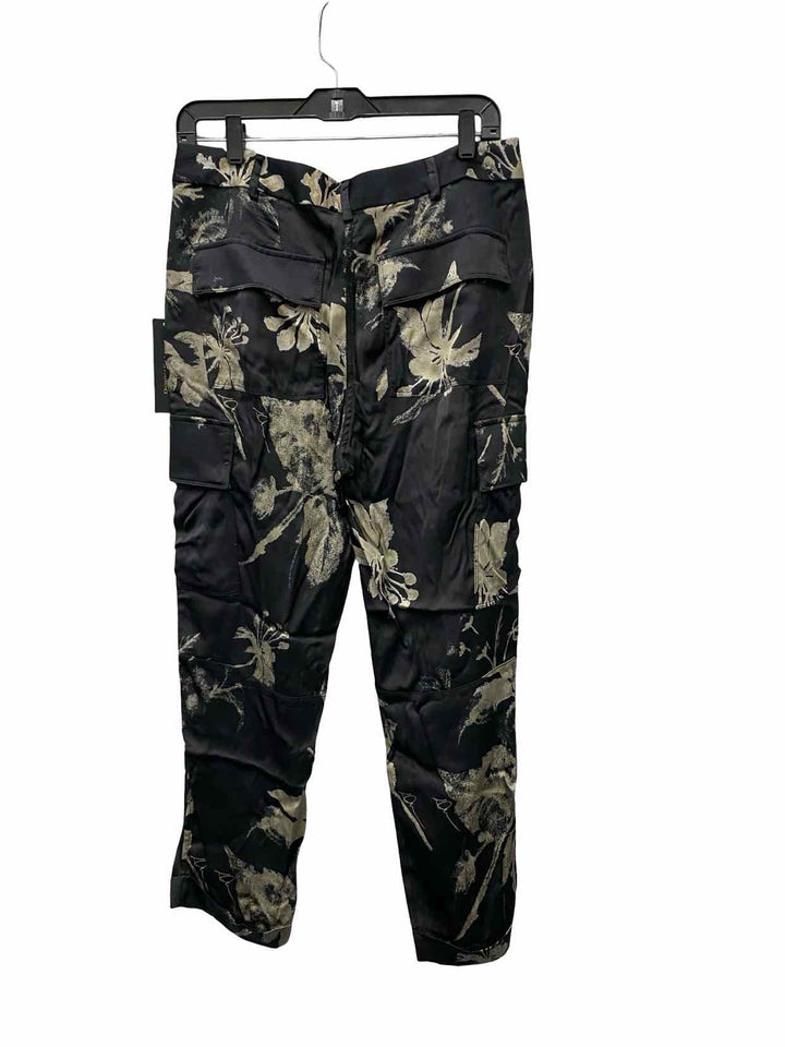 Donna Karan Size 12 Black Floral Satin Pants