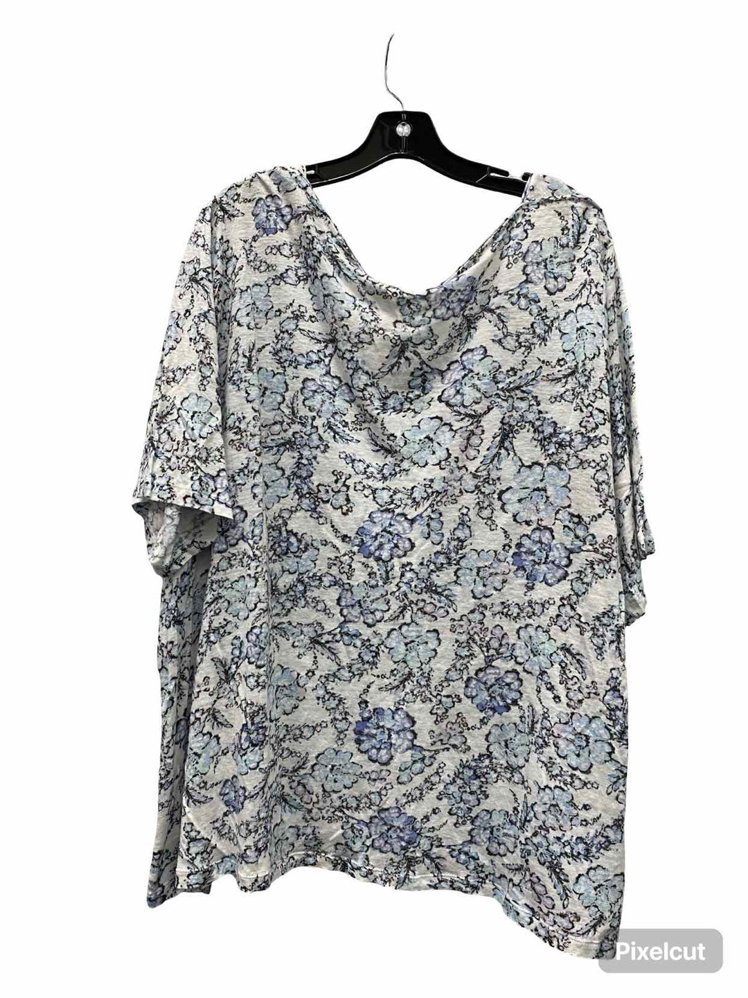 J Jill Size 3X White Blue Floral 100% Linen Short Sleeve Shirts