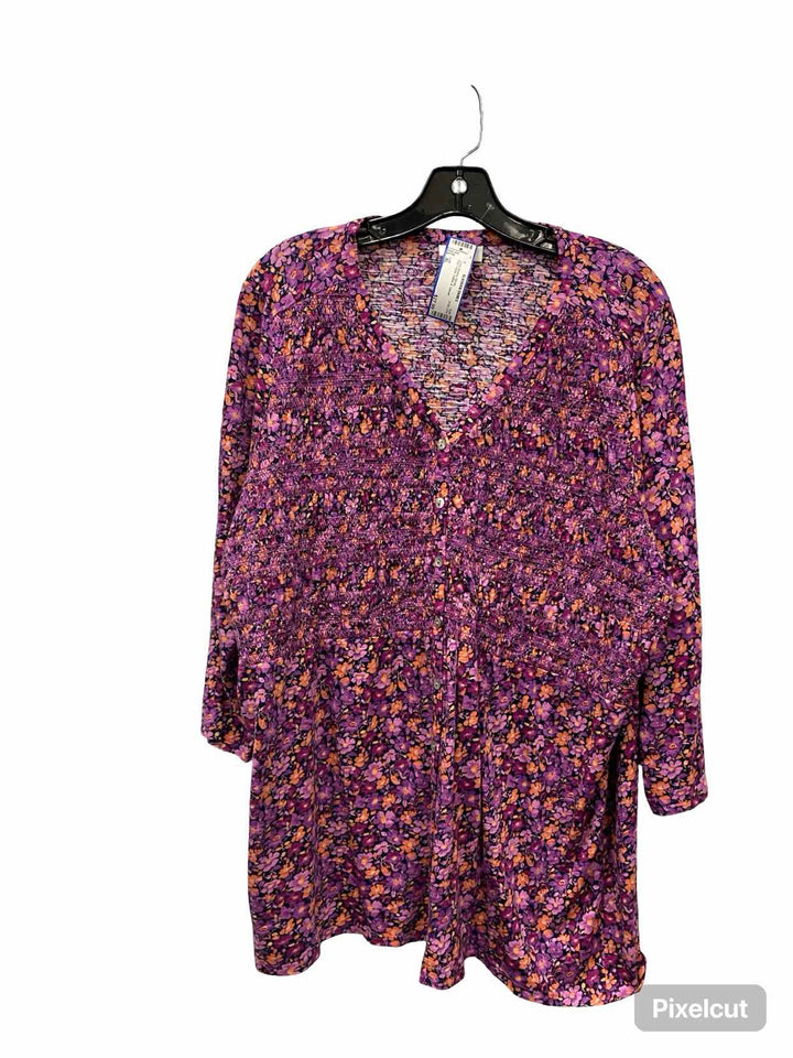 J Jill Size XL Pink Floral Cotton & Tencel Long Sleeve Shirts
