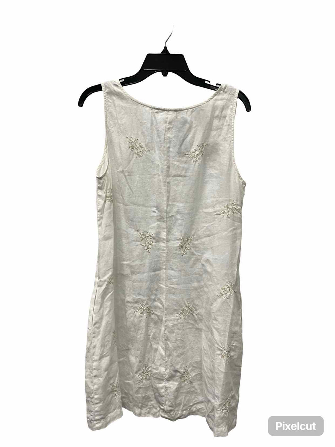 J Crew Size 14 White Beige Floral 100% Linen Dress
