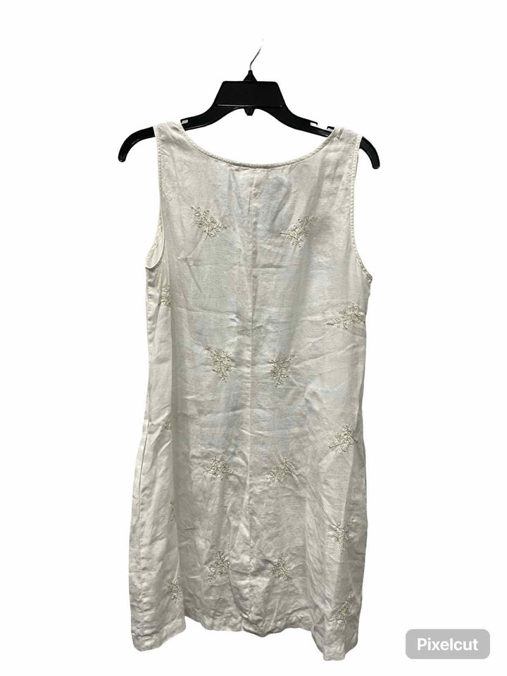 J Crew Size 14 White Beige Floral 100% Linen Dress