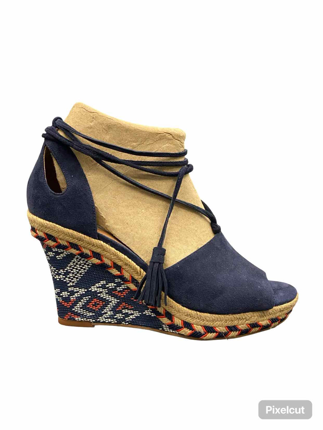Cabi Shoe Size 7 Navy Suede Wedge Isla Sandals
