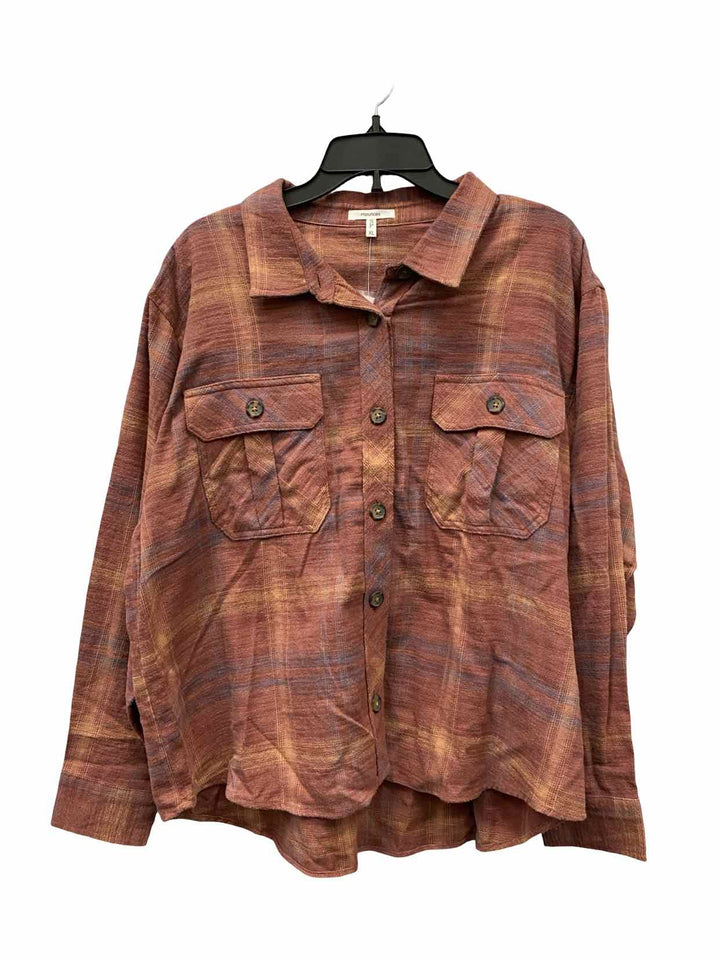 Maurices Size XL Brown Yellow Plaid 100% cotton Long Sleeve Shirts