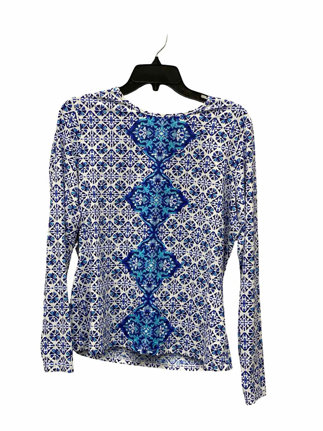 Lands End Size M Blue White Print Long Sleeve Shirts